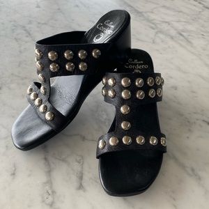 Calleen Cordero Black Wedge Slide with Studs